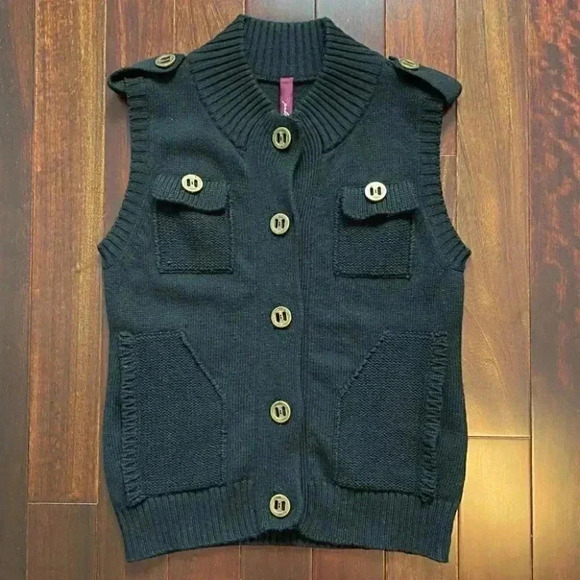 Pulse Sweater Vest Wool Cashmere Black Button Front Sleeveless Knit Size  Small - Picture 16 of 16